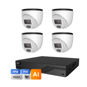 Комплект IP-відеонагляду на 4 камери TVT IP-Video Kit 4x4Mp (T) PoE: 4 купольні 4Mp відеокамери + 4-канальний 6Mp відеореєстратор