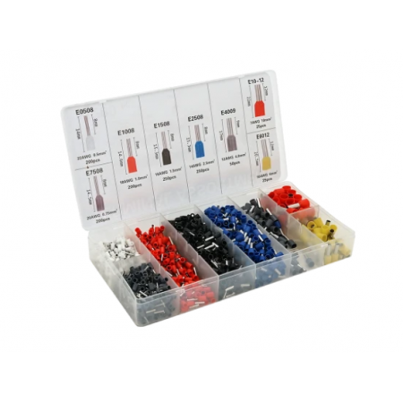 (E0508w-200, E7508g-200, E1008r-200, E1508bl-250, E2508b-250, E4009g-50, E6012y-25, E1012r-25) Набор клемм/наконечников 1200шт