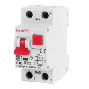 Enext e.rcbo.pro.2.C16.30, 1P+N, 16А, С, тип А, 30 Вимикач диференціального струму із захистом від надструмів