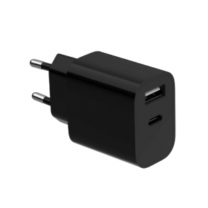 Gembird TA-UC-2AC12-01-BK 1xUSB-A+1xUSB-C 5V/2.4A 12W Мережевий зарядний пристрій