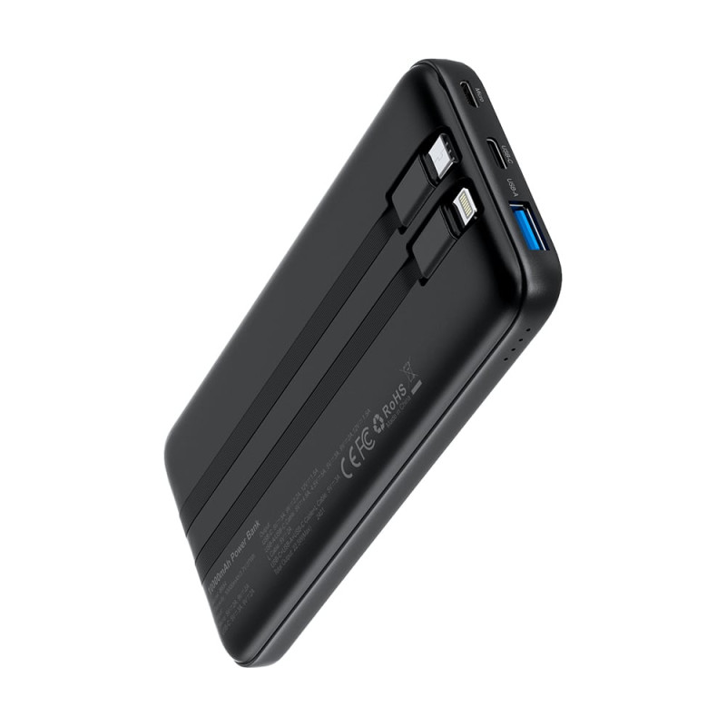 Повербанк 10000mAh Choetech B654 Black 22.5W QC3.0 PD3.0 вбудовані кабелі Type-C та Lightning
