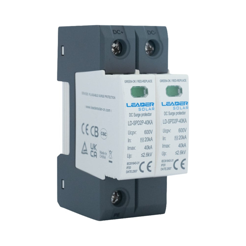 Обмежувач напруги Leader LD-SPD2P-40KA-600V DC під DIN-рейку