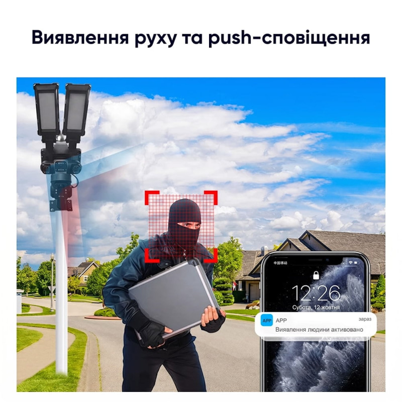 IP PTZ-відеокамера автономна з WiFi, прожектором та сонячною панеллю 3Mp+3Mp+3Mp Light Vision VLC-1223WIL/3C (Lamp+Solar) f=4mm, на акумуляторних батареях