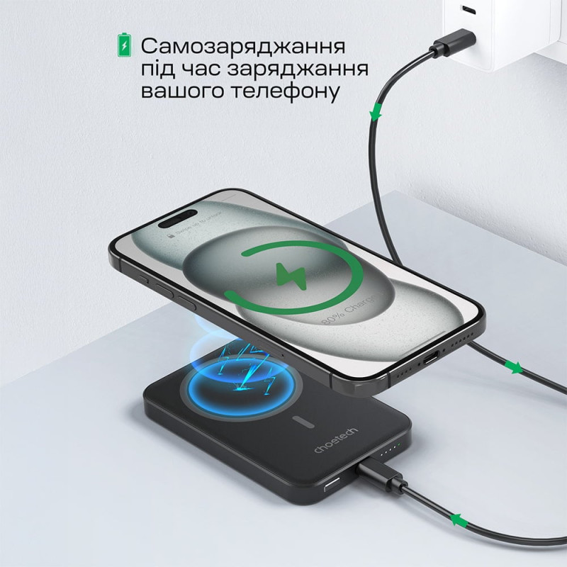 Повербанк 5000mAh Choetech B709 Black PD3.0 бездротова магнітна зарядка
