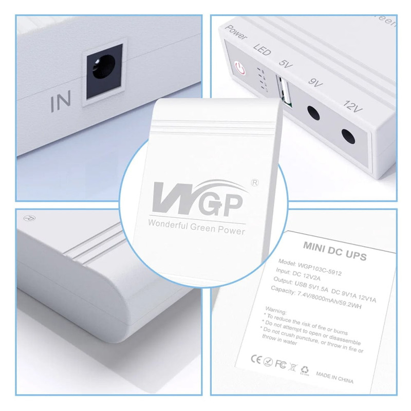 Джерело безперебійного живлення Mini UPS WGP UPS103C 16000mAh 5V/9V/12V, Li-ion 4*4Ah, для роутера і медіаконвертера