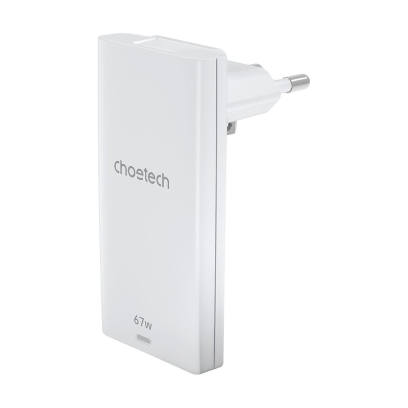 Мережевий зарядний пристрій Choetech PD6011 Ultra thin PD67W GAN A+C White