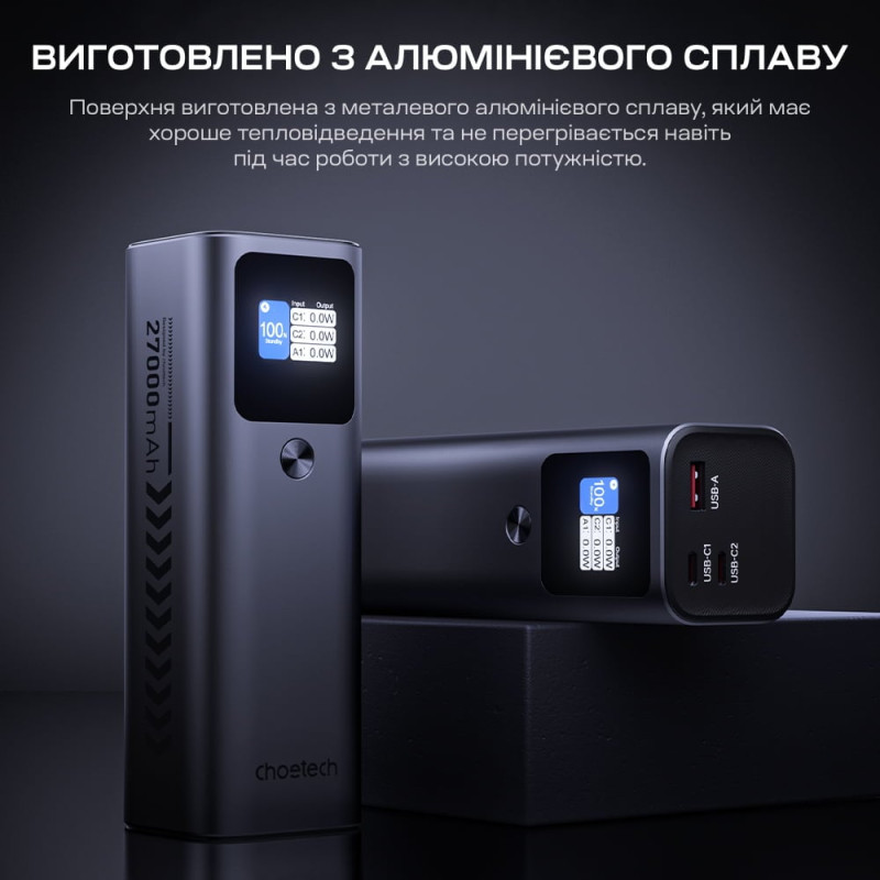 Повербанк 27000mAh Choetech B670 Grey 140W QC3.0 PD3.1 TFT Smart дисплей