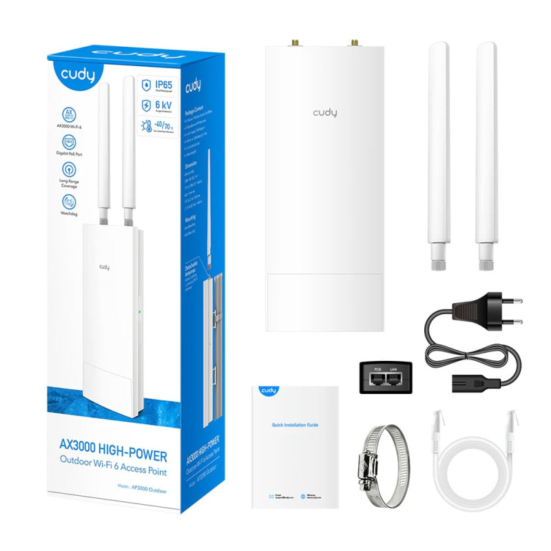 Точка доступу зовнішня WiFi 6 2.5G Cudy AP3000 OUTDOOR з підтримкою Mesh дводіапазонна