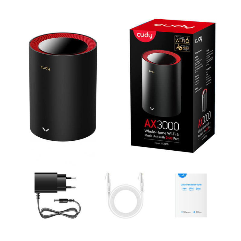 Маршрутизатор WiFi Mesh-система WiFi 6 2.5G Cudy M3000 Black (1-Pack) дводіапазонний AX3000