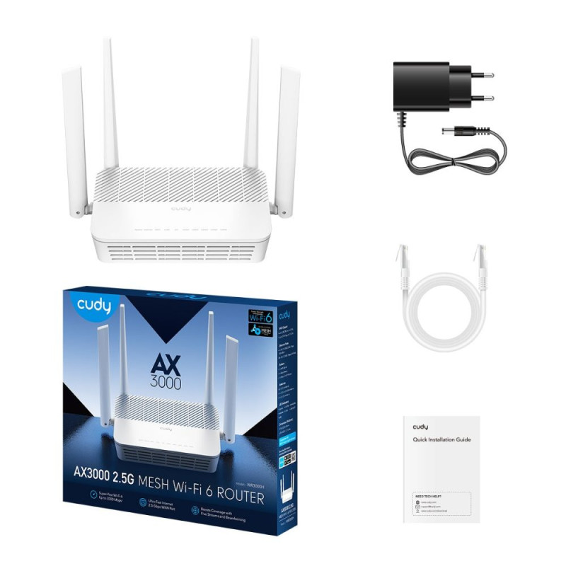 WiFi 6 Mesh-маршрутизатор 2.5G Cudy WR3000H дводіапазонний AX3000