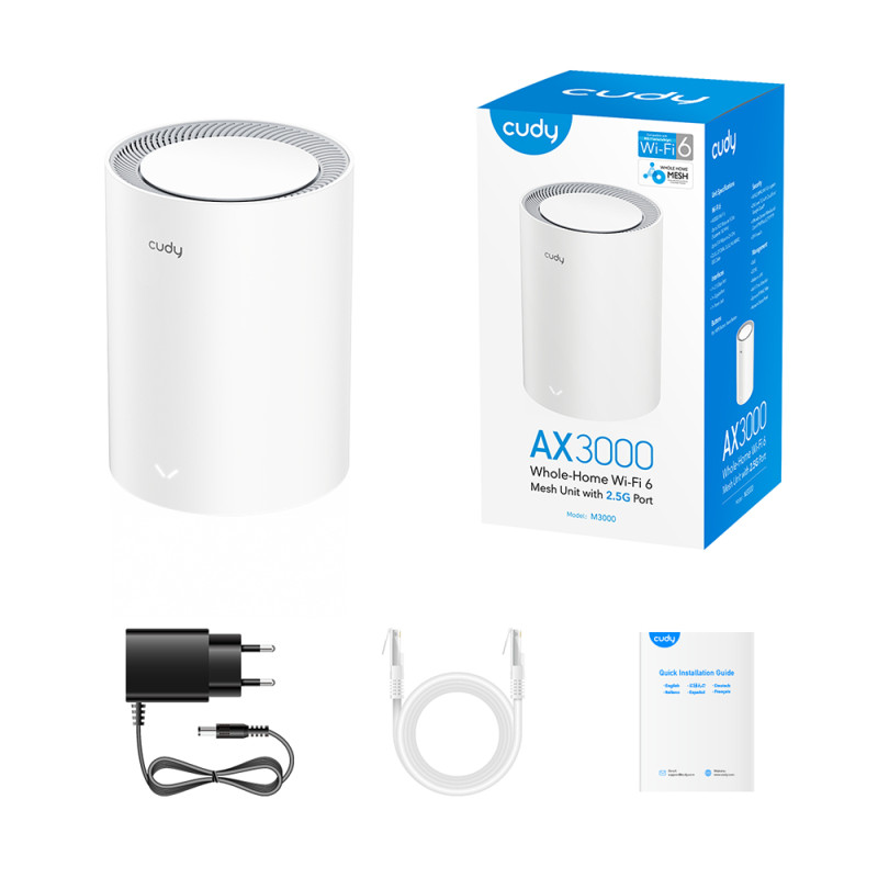 Маршрутизатор WiFi Mesh-система WiFi 6 2.5G Cudy M3000 V2.0 White (1-Pack) дводіапазонний AX3000