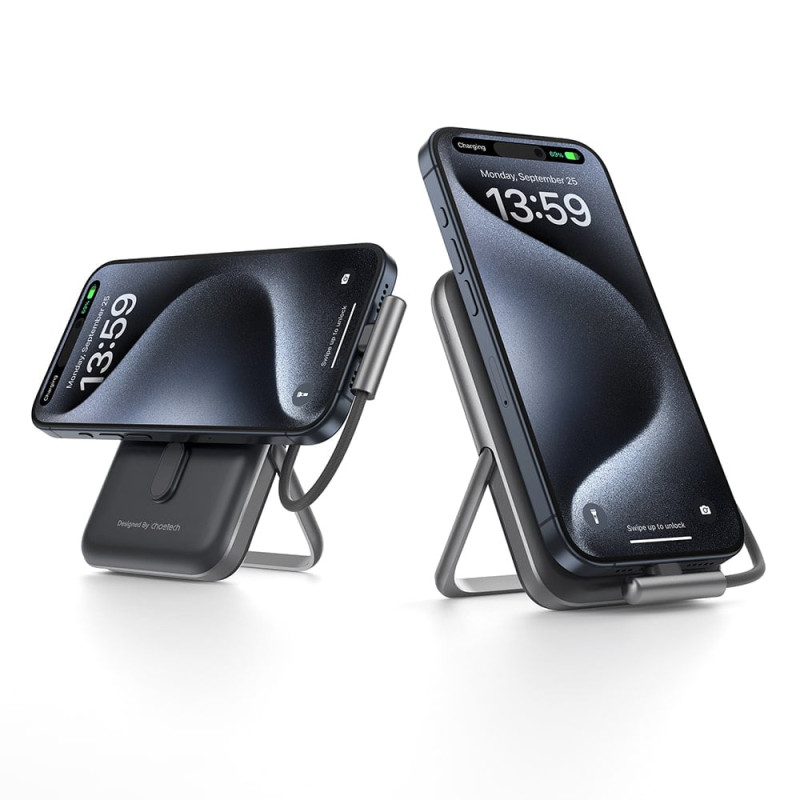 Повербанк 10000mAh Choetech B735 Black QC3.0 PD3.0 бездротова магнітна зарядка, вбудований кабель, підставка