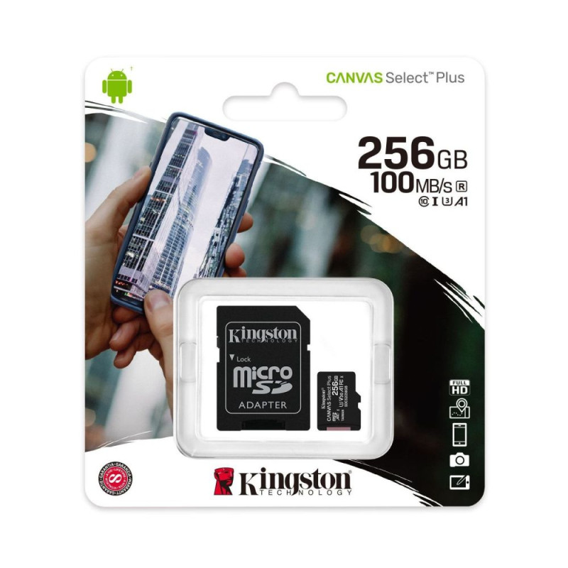 Карта пам’яті miсroSDXC 256GB Kingston TransFlash Memory Card з SD-адаптером class 10 A1 Canvas Select Plus (SDCS2/256GB)