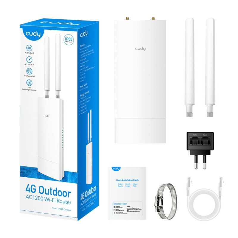 WiFi 5 Mesh 4G LTE-маршрутизатор зовнішній Cudy LT500 OUTDOOR CAT4 дводіапазонний