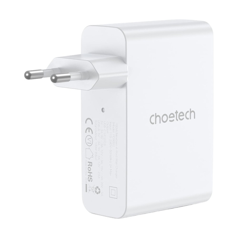 Мережевий зарядний пристрій Choetech PD9002 PD100W GAN USB-A+3xUSB-C White
