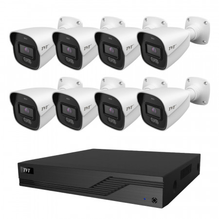 Комплект IP-відеонагляду на 8 камер TVT IP-Video Kit 8x4Mp (B) PoE: 8 циліндричних 4Mp відеокамер + 8-канальний 6Mp відеореєстратор