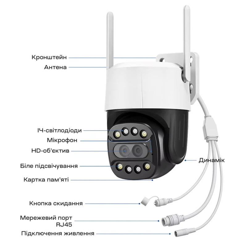 IP PTZ-відеокамера з WiFi 2Mp+8Mp Light Vision VLC-9284WI10Z/2C (Camhi Pro) f=3.6mm+8mm, ІЧ+LED-підсвічування, з мікрофоном