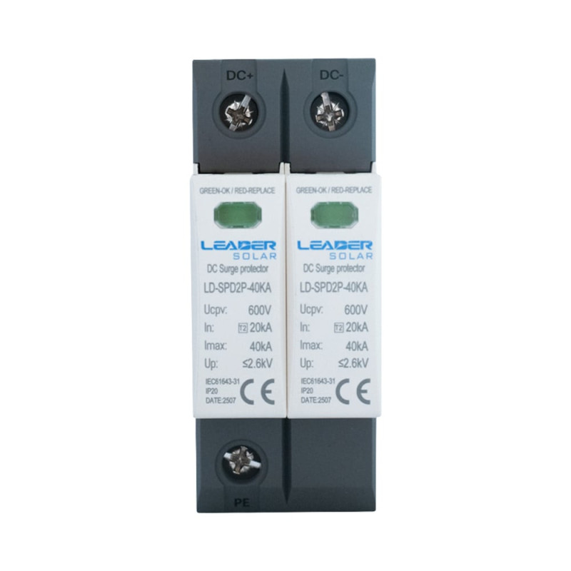 Обмежувач напруги Leader LD-SPD2P-40KA-600V DC під DIN-рейку