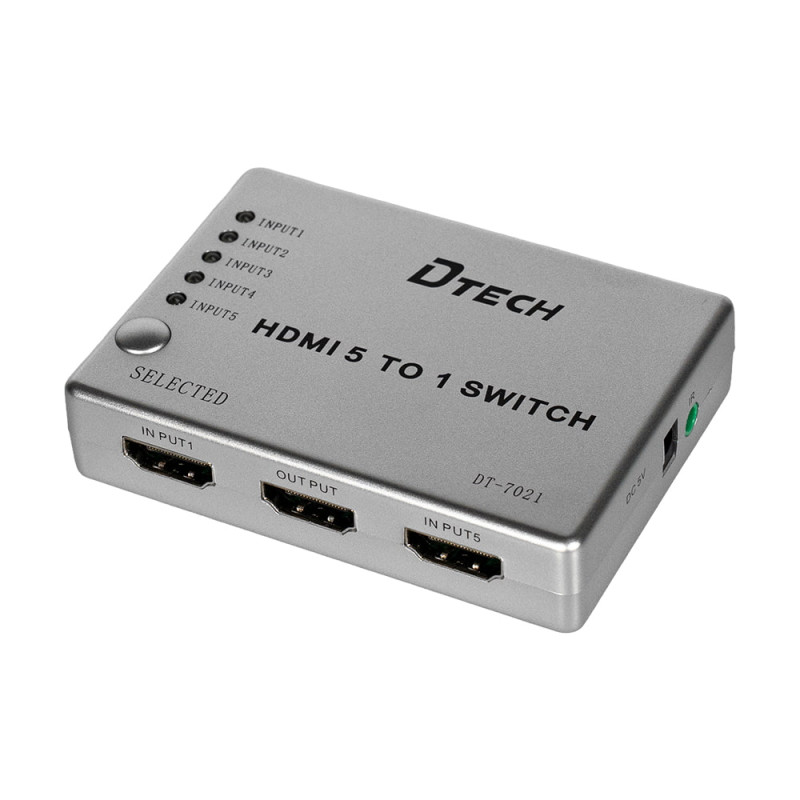 Комутатор 4K@30Hz HDMI 5x1 Dtech DT-7021 (MS)