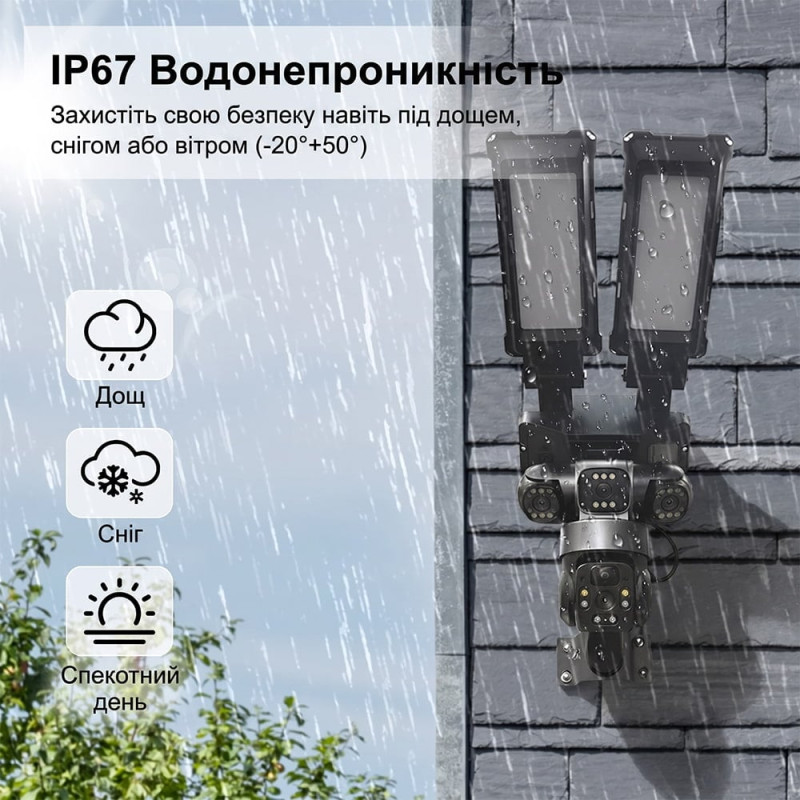 IP PTZ-відеокамера автономна з WiFi, прожектором та сонячною панеллю 3Mp+3Mp+3Mp Light Vision VLC-1223WIL/3C (Lamp+Solar) f=4mm, на акумуляторних батареях