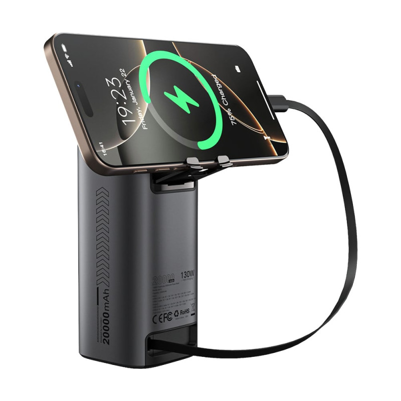 Повербанк 20000mAh Choetech B815 Grey 130W QC3.0 PD3.0 TFT Smart дисплей, вбудований кабель