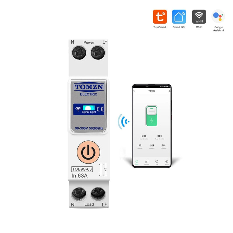 Розумний автоматичний вимикач з Wi-Fi (Tuya) TOMZN TOB9S-63 63A
