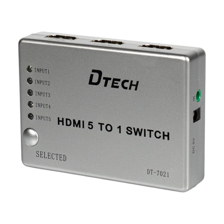 Комутатор 4K@30Hz HDMI 5x1 Dtech DT-7021 (MS)