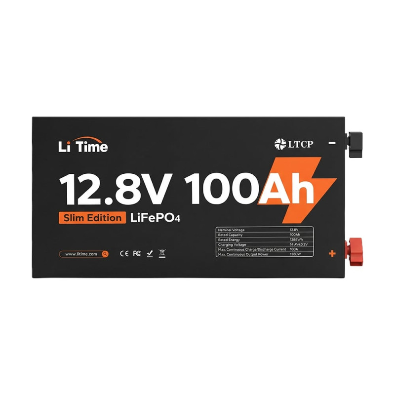 Акумуляторна батарея літій-залізо-фосфатна 12.8В 100А*год LiFePO4 LiTime Slim 12V100-100-SLIM-LTCP-4-SE100 ультратонка