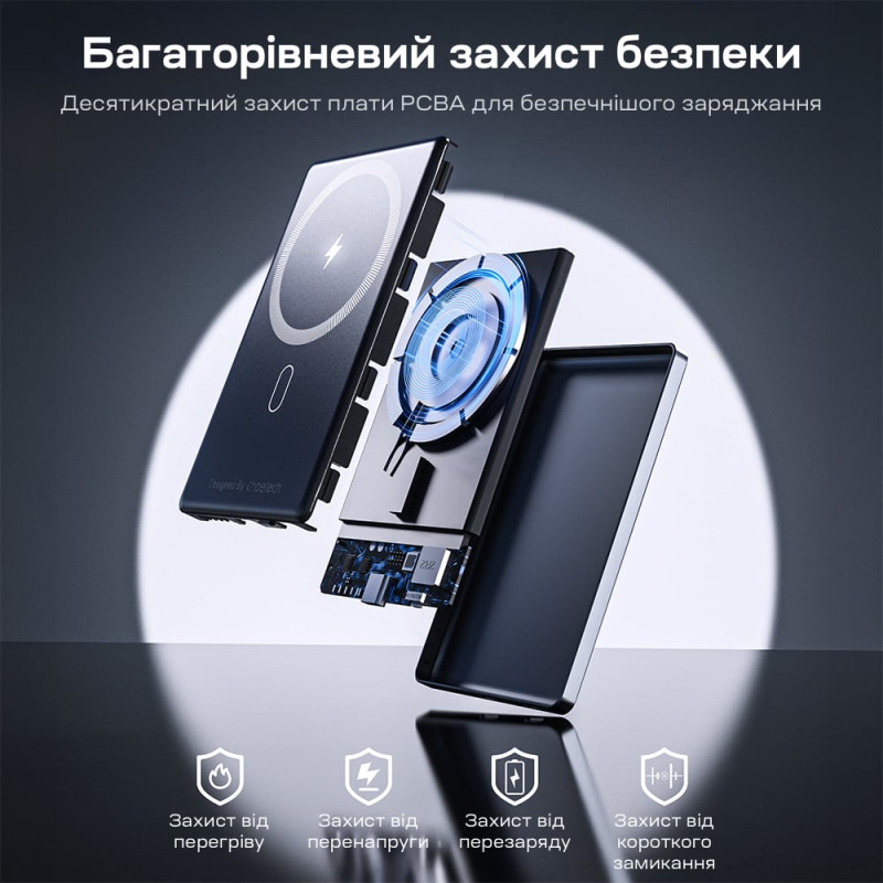 Повербанк 5000mAh Choetech B738 Black QC3.0 PD3.0 бездротова магнітна зарядка
