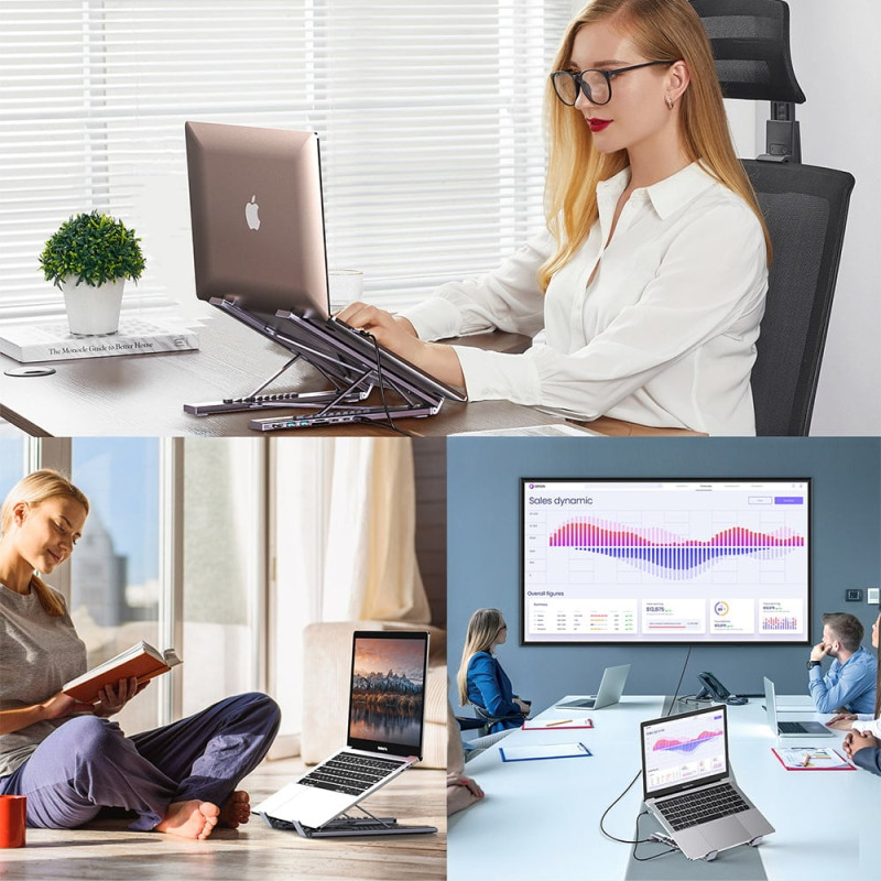 USB-C хаб-підставка 7-в-1 Choetech M57 HDMI 4K@30Hz, 2 USB 3.0, USB-C Data, USB-C PD 100W, SD-card, TF-card