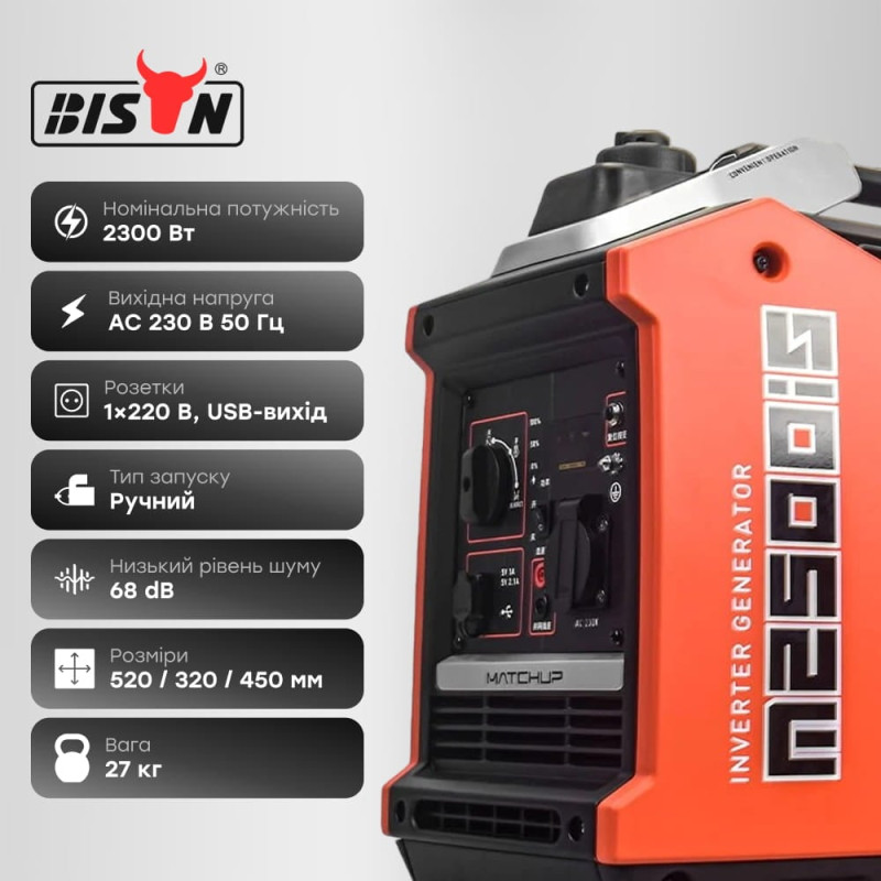 Генератор інверторний бензиновий 2.3 кВт Bison BS2500IS