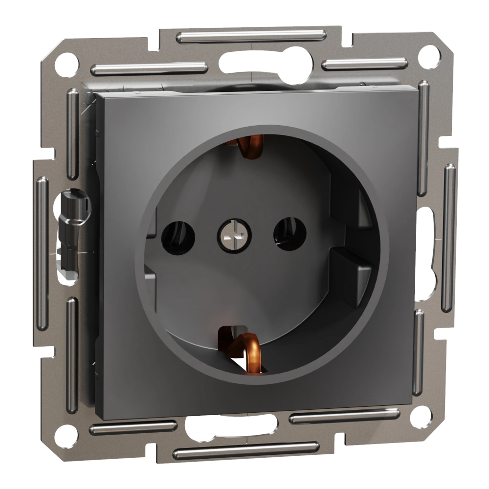 Schneider Electric EPH2900171 Asfora Розетка 220В антрацит, пластик, із заземленням, Schuko, без захисної кришки, без шторок, для врізного монтажу