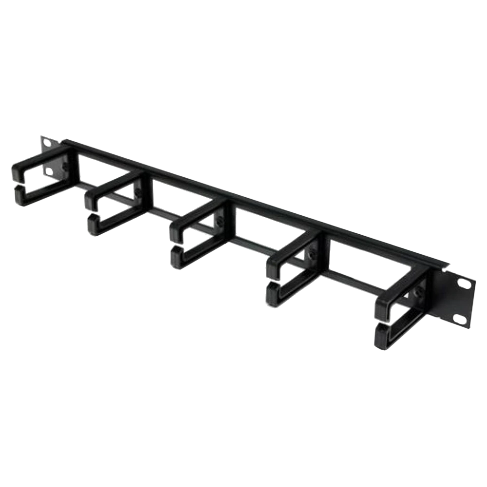 1U Кабельний організатор з 5 пластиковими кільцями, чорний