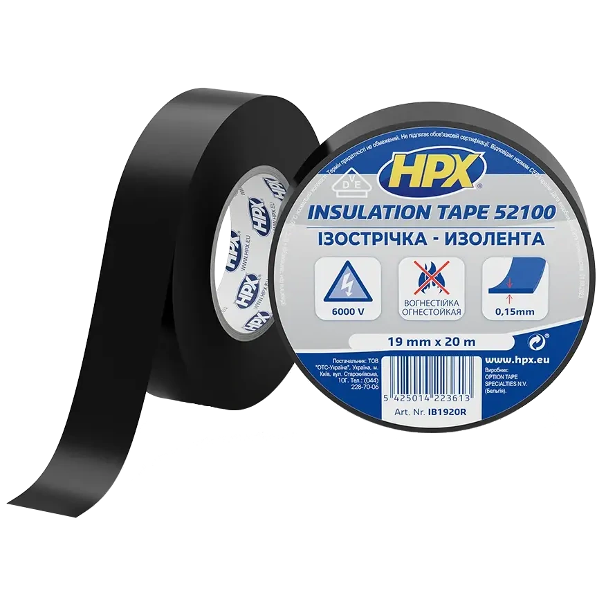 HPX IB1920 HPX52100 19мм х 20м Стрічка ПВХ ізоляційна