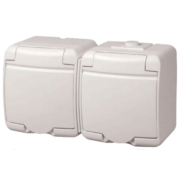 ETI Hermetics 4668019 Розетка 2-на з з/к Schuko RHE-2s(біла/біла кришка, IP54)