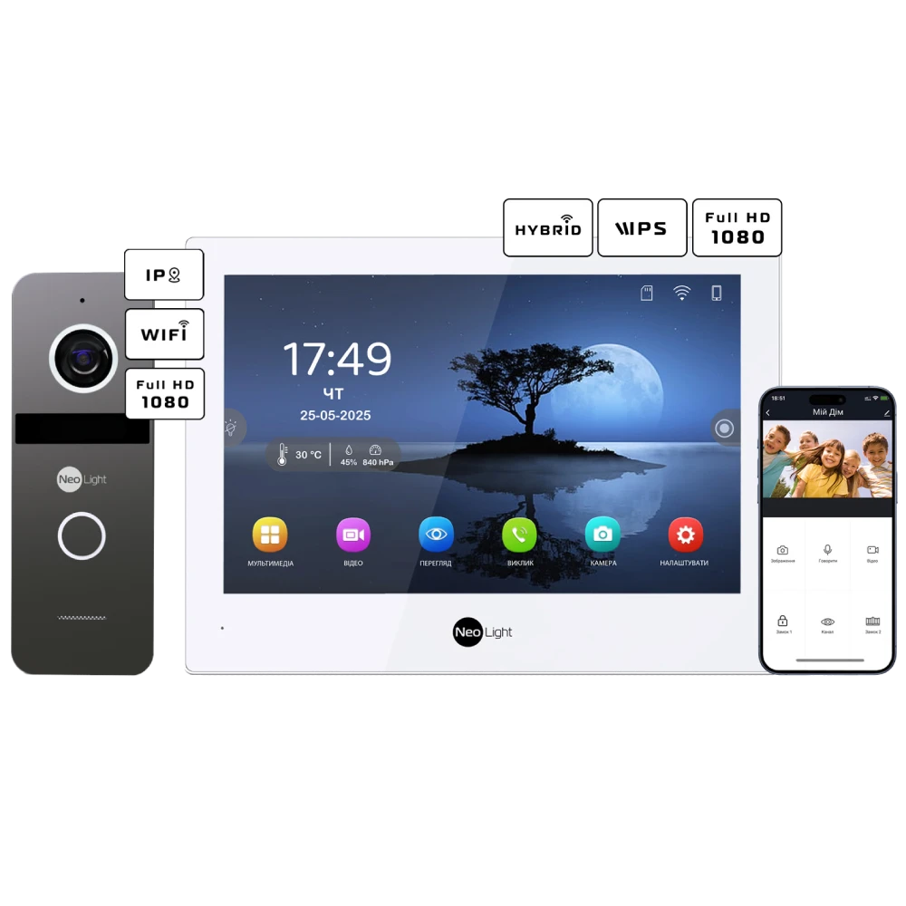 Neolight ALPHA Hybrid + SOLO IPW Graphite з кутком, PoE адаптер для панелі виклику Комплект відеодомофону