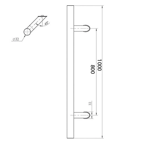 ABARO Bali 45° L:1000 X:800 D:32mm SS 304 (комплект) Ручки скоби