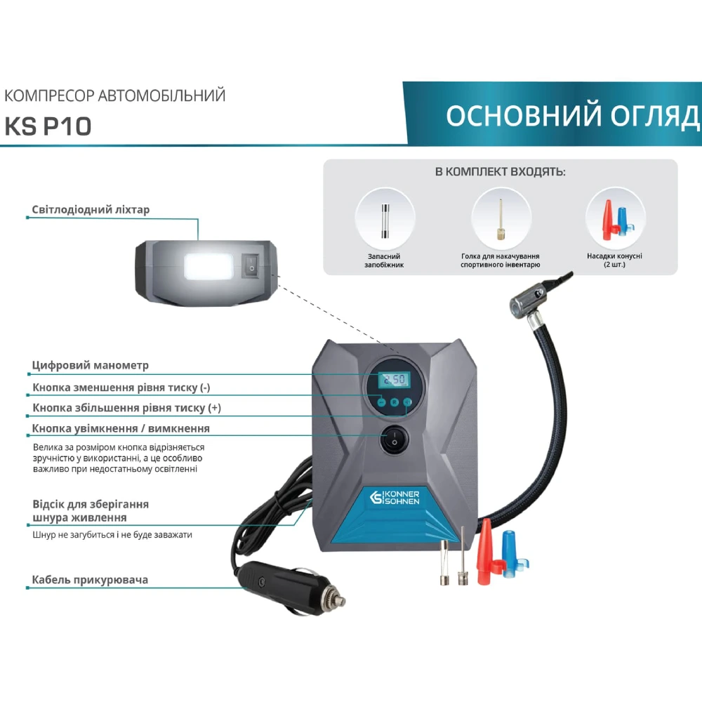 12В, 120Вт, 150psi, 25л/хв, 0.8кг Компресор автомобільний