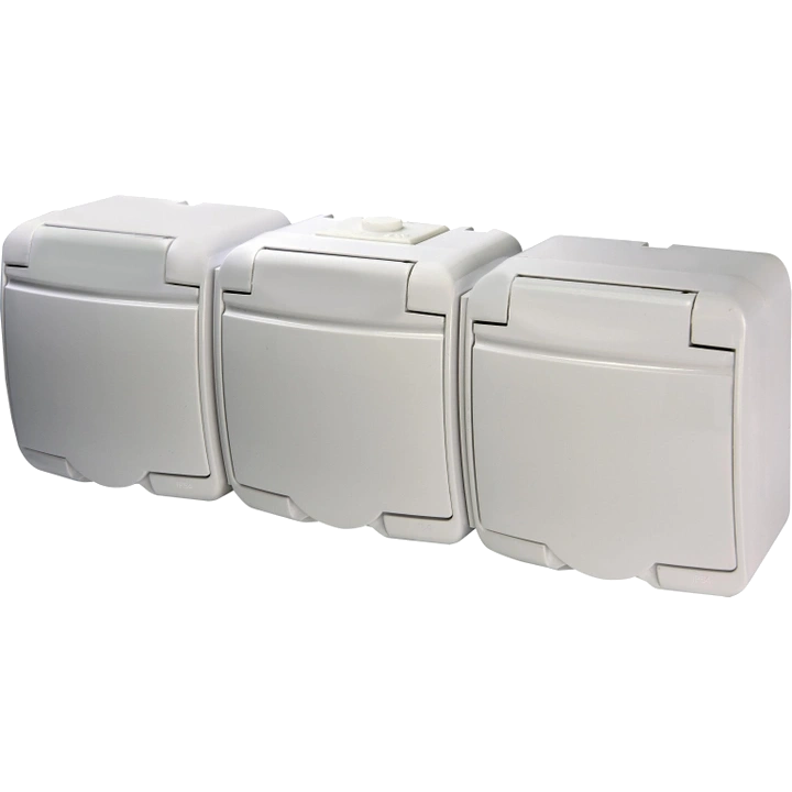 Hermetics ETI 4668023 Розетка 3-на з з/к Schuko RHE-3s (біла/біла кришка, IP54)