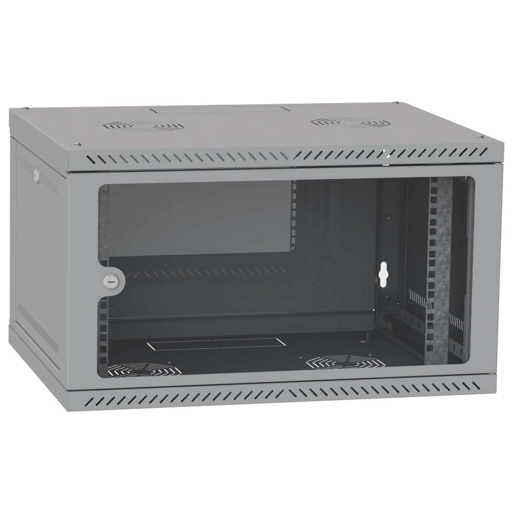 IPCOM 6U 600x600 Шафа телекомунікаційна двері скло (сіра)