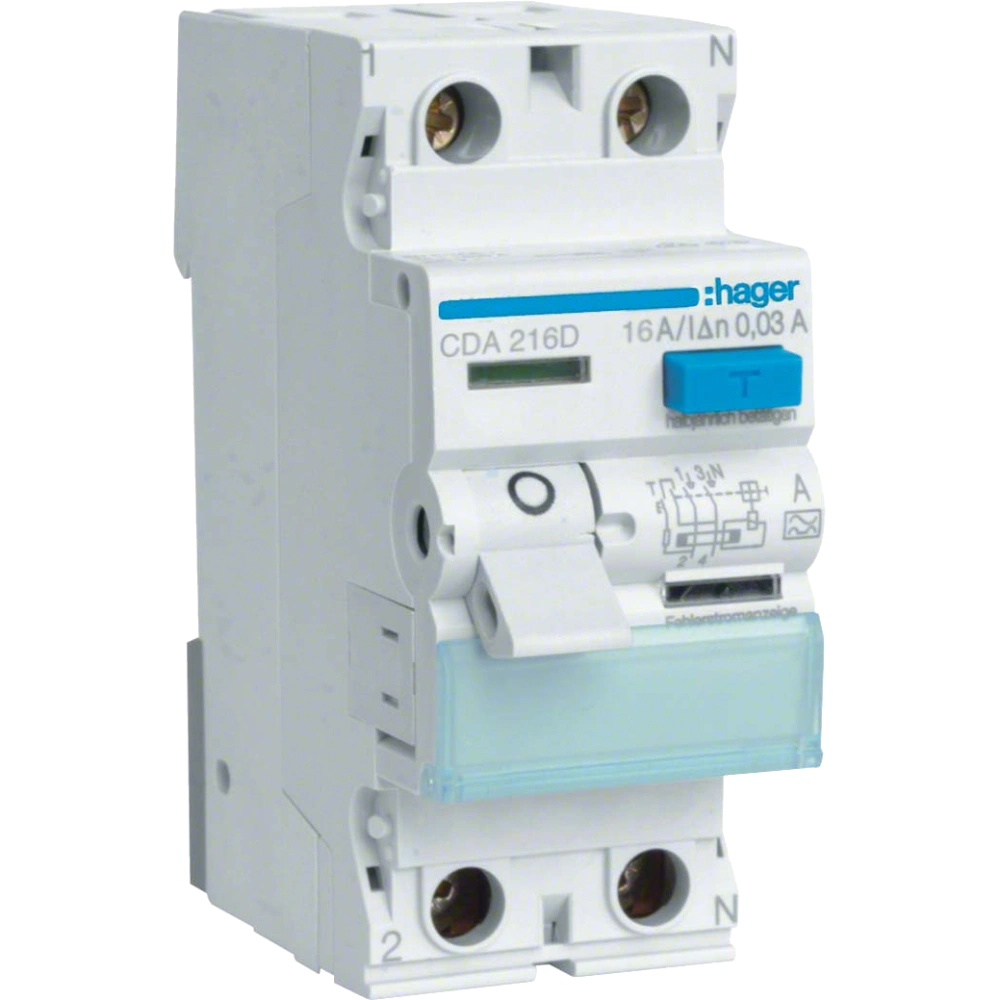 Hager CDA216D Диференціальне реле 2P, 6kA, 16A, 30mA, A,