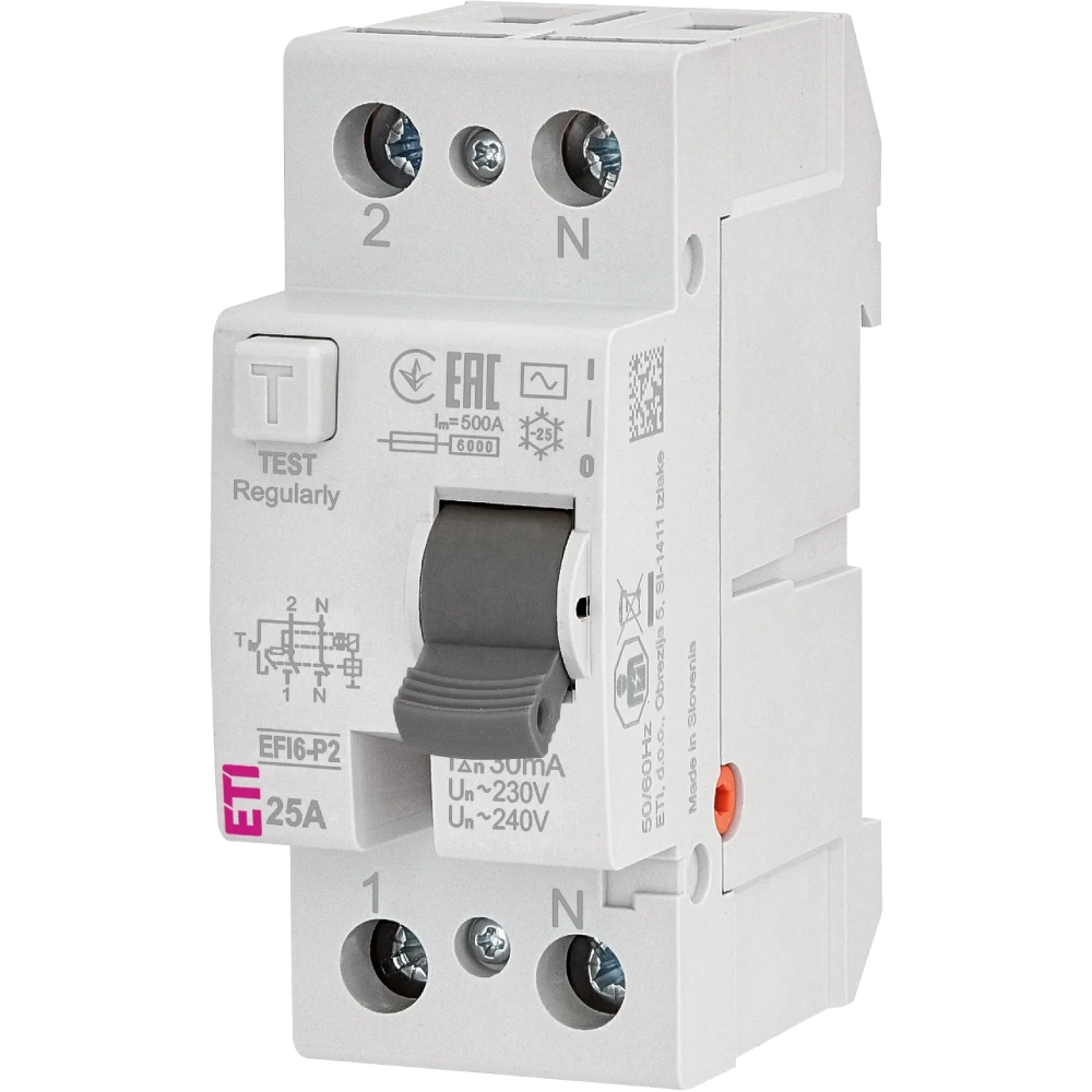 ЕТІ 2р EFI6-P2 25/0,03 тип AC (6kA) Реле диференційне (ПЗВ)