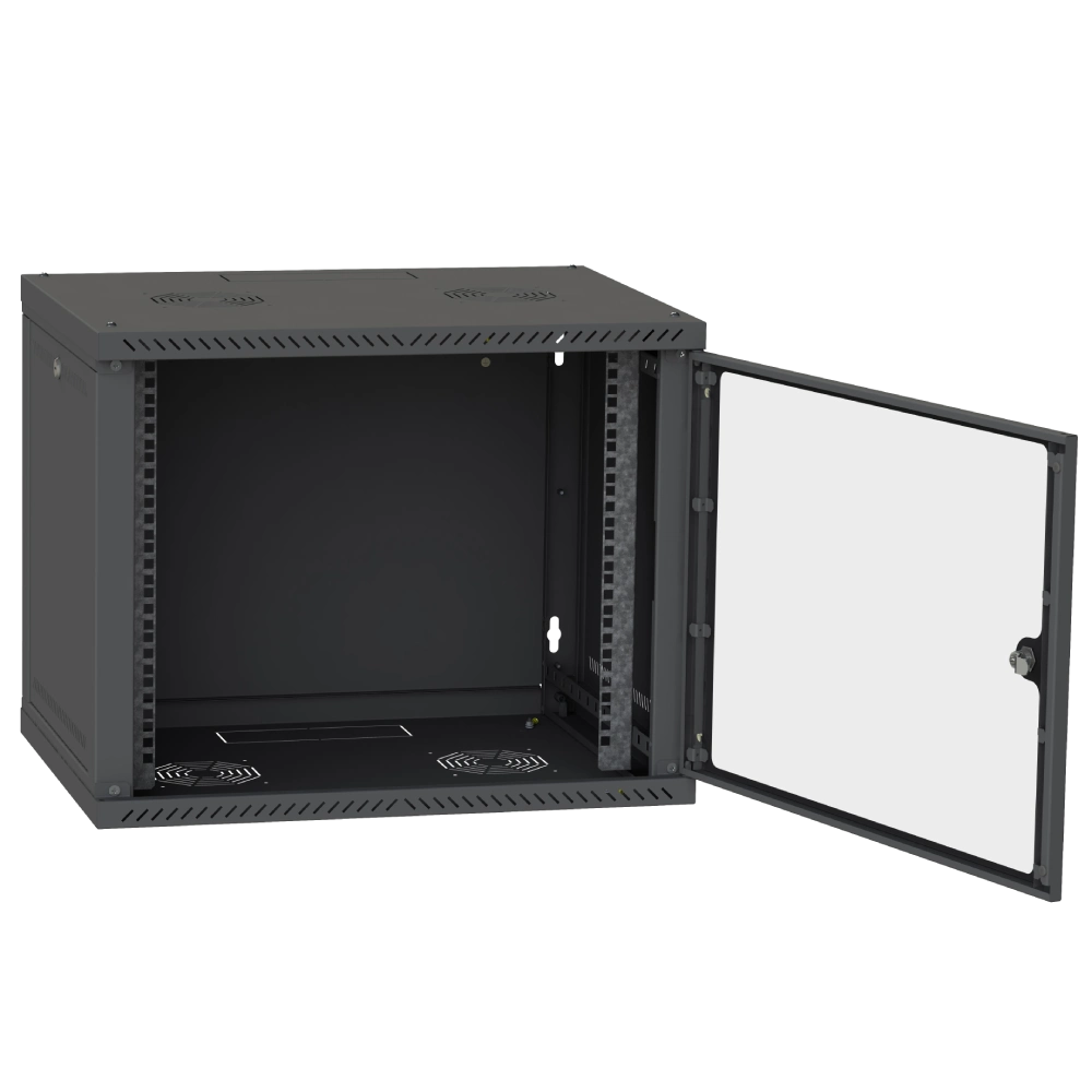 IPCOM 12U 600x450 Шафа телекомунікаційна двері скло (чорна)