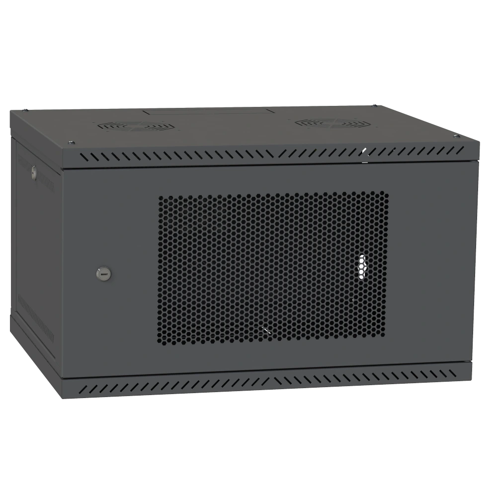 IPCOM 6U 600x450 Шафа телекомунікаційна двері перф (чорна)