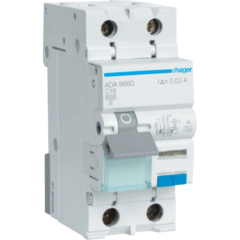 Hager ADA966D Дифавтомат 1P+N, 6kA, C-16A, 30mA, A