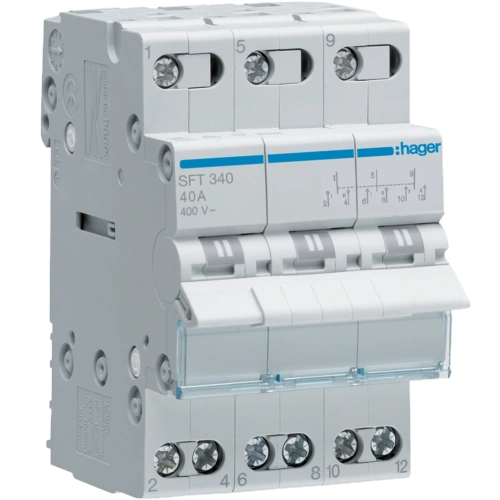 Hager SFT340 Перемикач I-0-II з загальним виходом зверху, 3-пол., 40А/400В